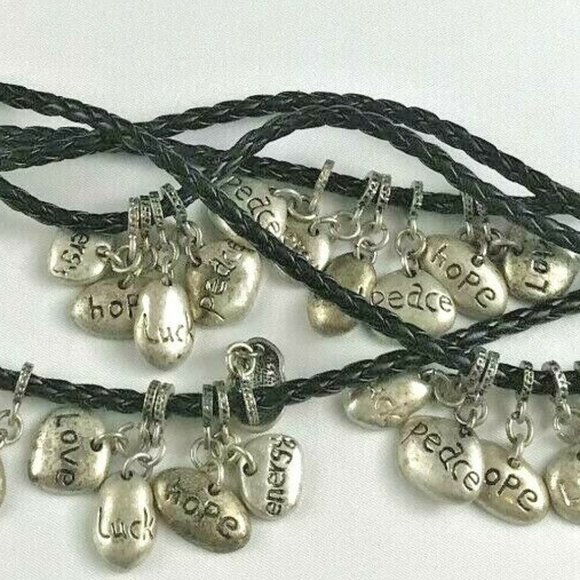 ? BOHO CHIC? Vintage Long Multi Strand Silver Charms Black Braided Belt main image 10
